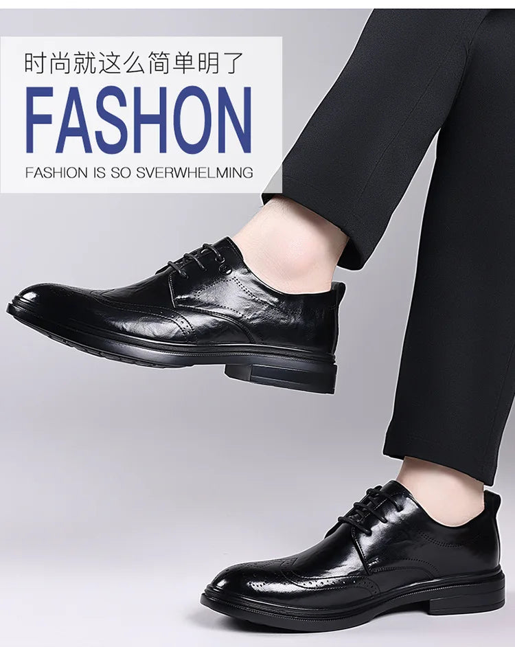 2026 Spring Autumn New Brogue Shoes for Men Solid Color Leather Dress Shoes Male Fashion Business Casual Wedding Shoe Man