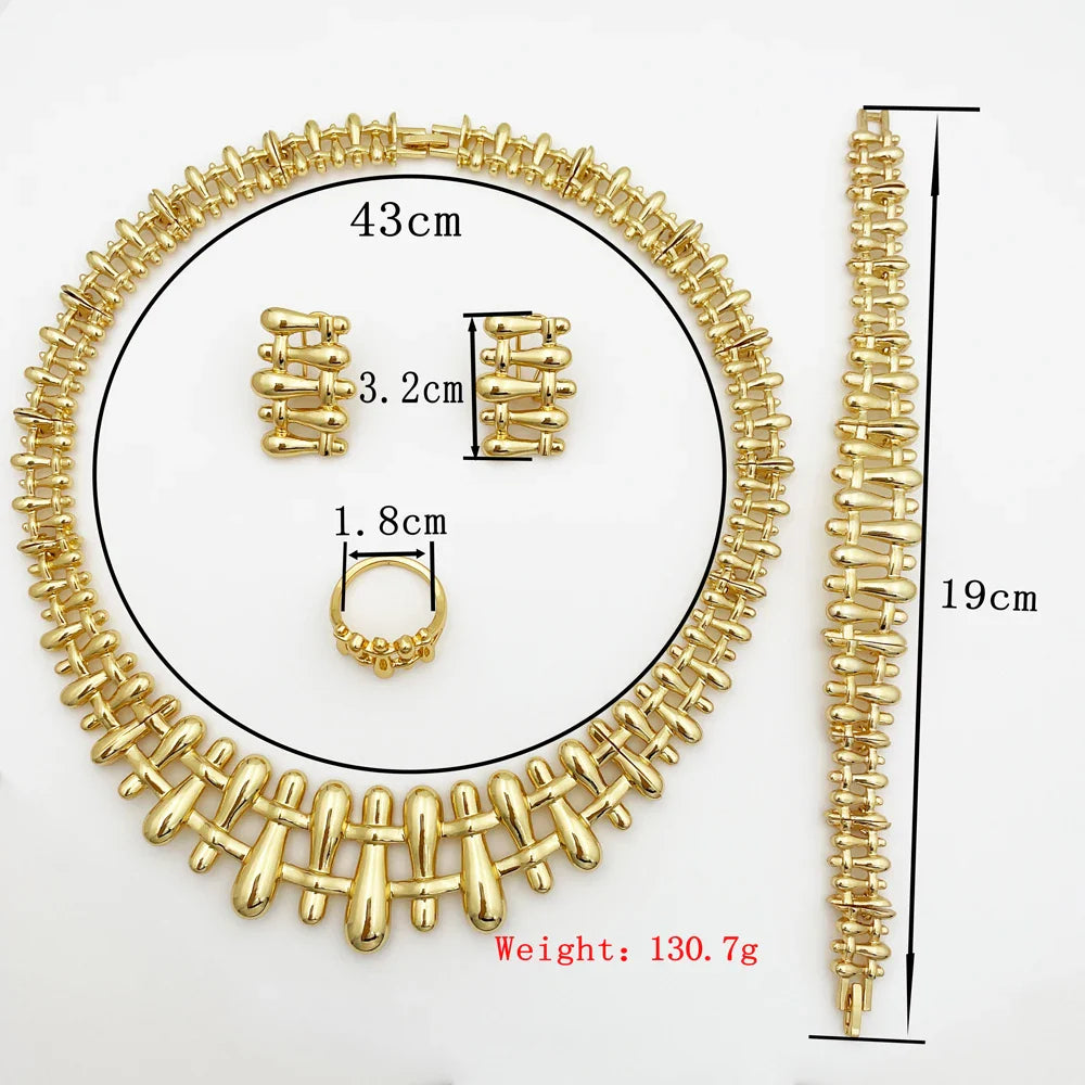 Women Necklace Earrings Bracelet Ring Jewelry Set Luxury Design Dubai 18K Gold Plated Wedding Party Jewellwey Gift