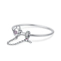 925 Sterling Silver Snake Chain Bracelet Zircon Pink Heart Lock and Key Safety Charm Bracelet for Women Gift SCB143