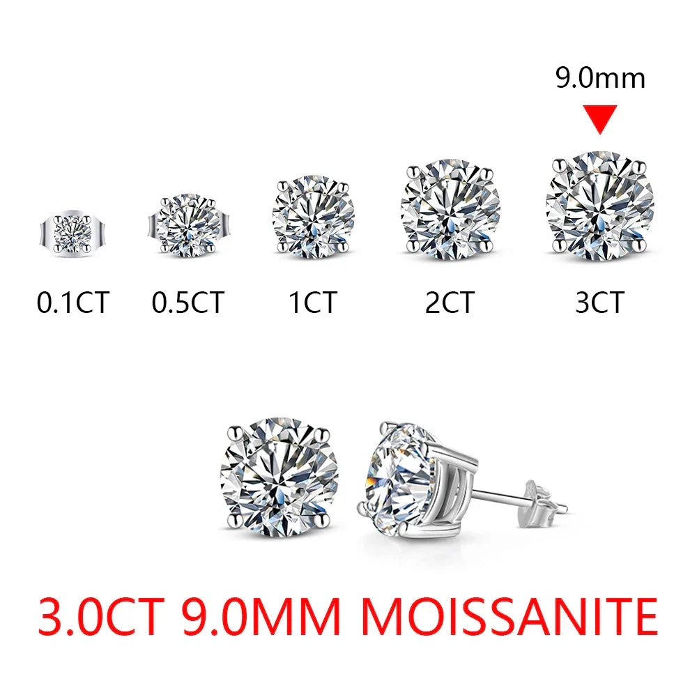 2 Carat 8.0mm D Color Moissanite Stud Earrings For Women Top Quality 100% 925 Sterling Silver Sparkling Wedding Jewelry