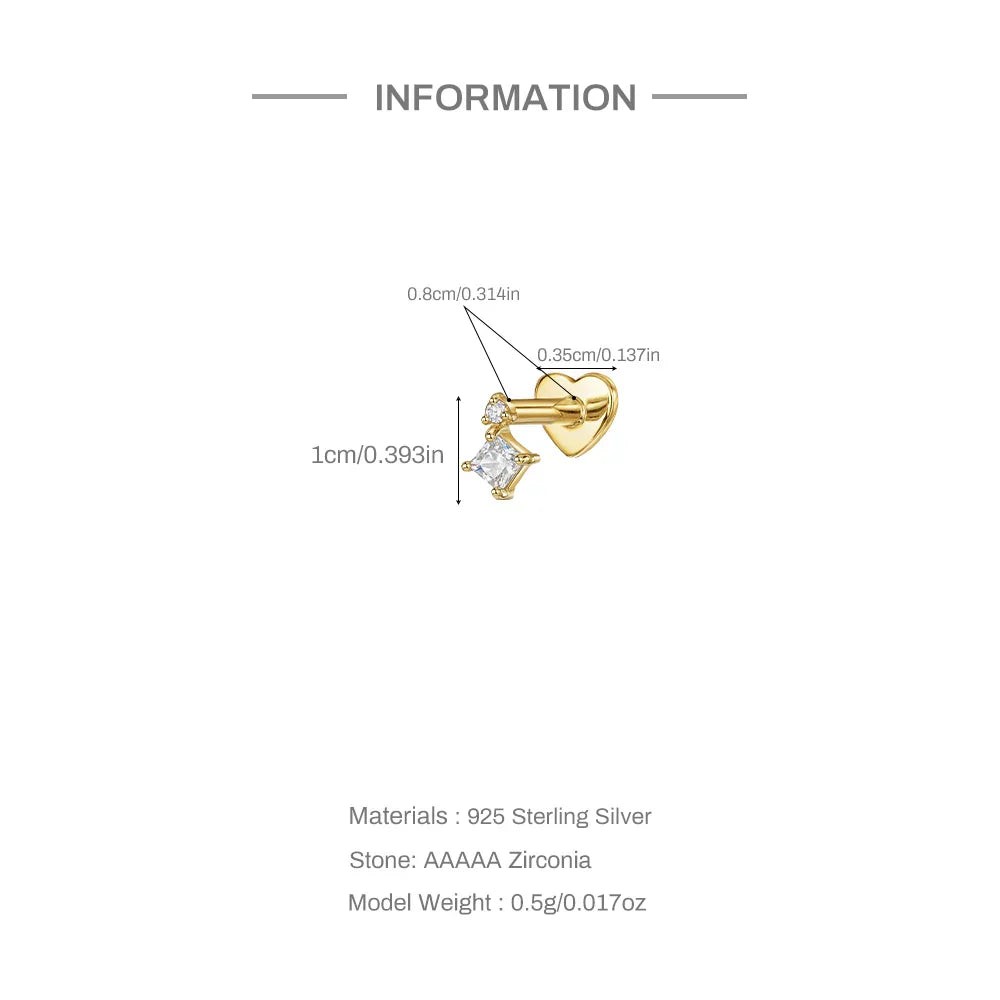 Heart Round Ball Flat Helix Piercing Earring 925 Sterling Silver Ear Studs Geometric Zircon Exquisite Trinket Studs Aretes