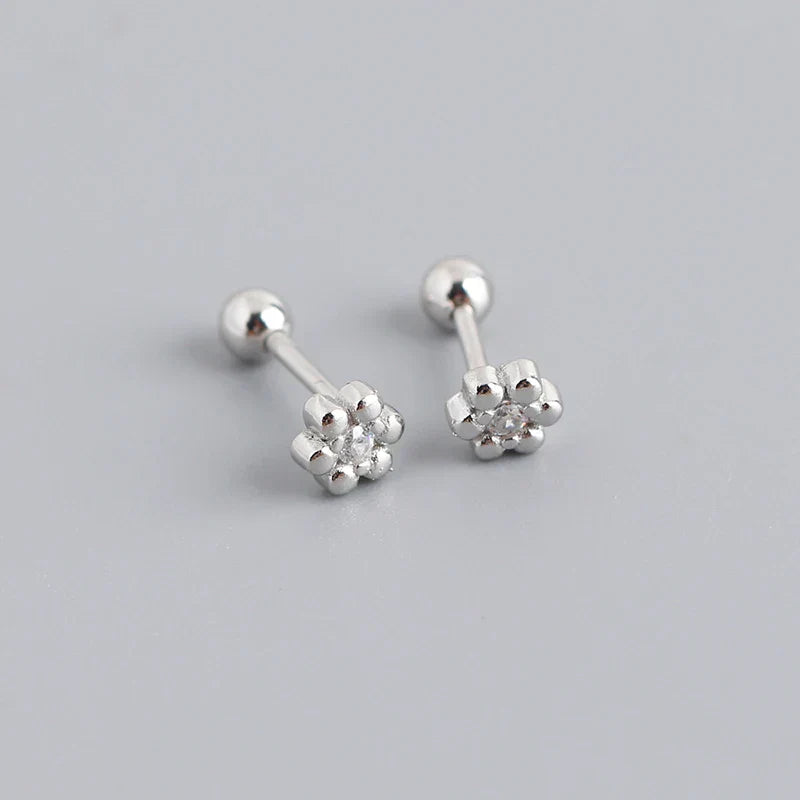925 Sterling Silver Fashion Korean Petal Screw Bead Stud Earrings for Women Charm Ear Bone Piercing Jewelry Accessories