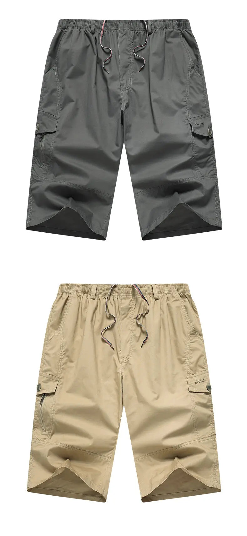 Men's Cargo Shorts 3/4 Below Knee Cotton Drawstring Running Shorts Outdoor Relaxed Fit Casual Sport Hiking Fishing Jogger Shorts