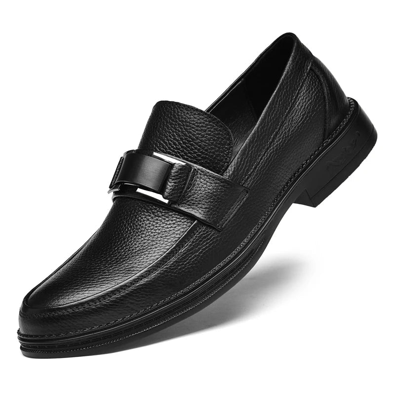 Men's Solid -Color Casual Loafers For Autumn And Winter Comfortable Soft -Soled Business Office Shoe And Metal Buckle Lazy Shoes