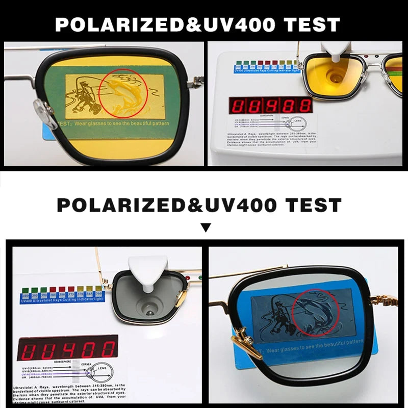 High Quality Tony Stark Square Sunglasses Photochromic Polarized Men Glasses Steampunk Women Driving Night Vision Goggles