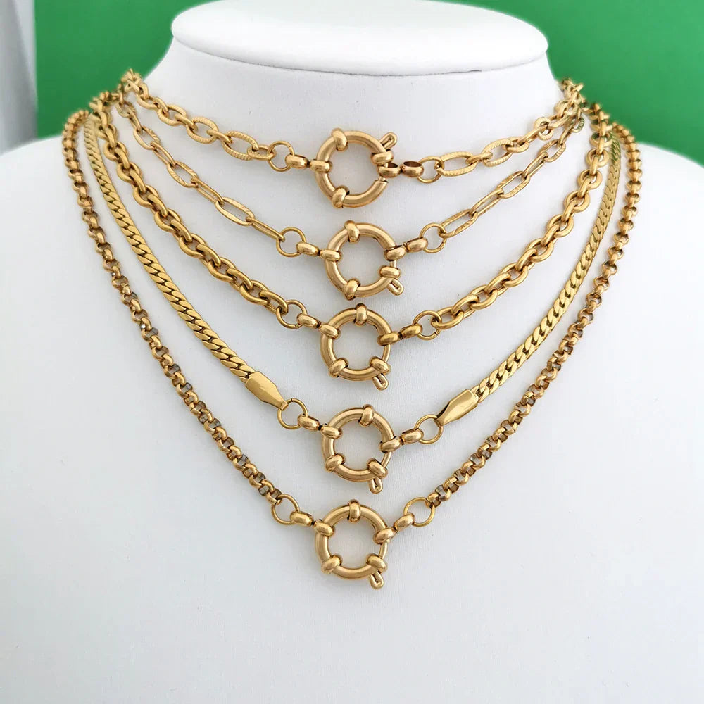 Necklace Women Men Choker Stainless Steel Geometric Rolo Link Cuba Paperclip Chain