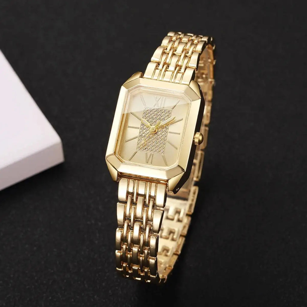 Fashion Rectangle Women Watches Stainless Steel Strap Quartz Wristwatches Reloj Mujer（Without Box）