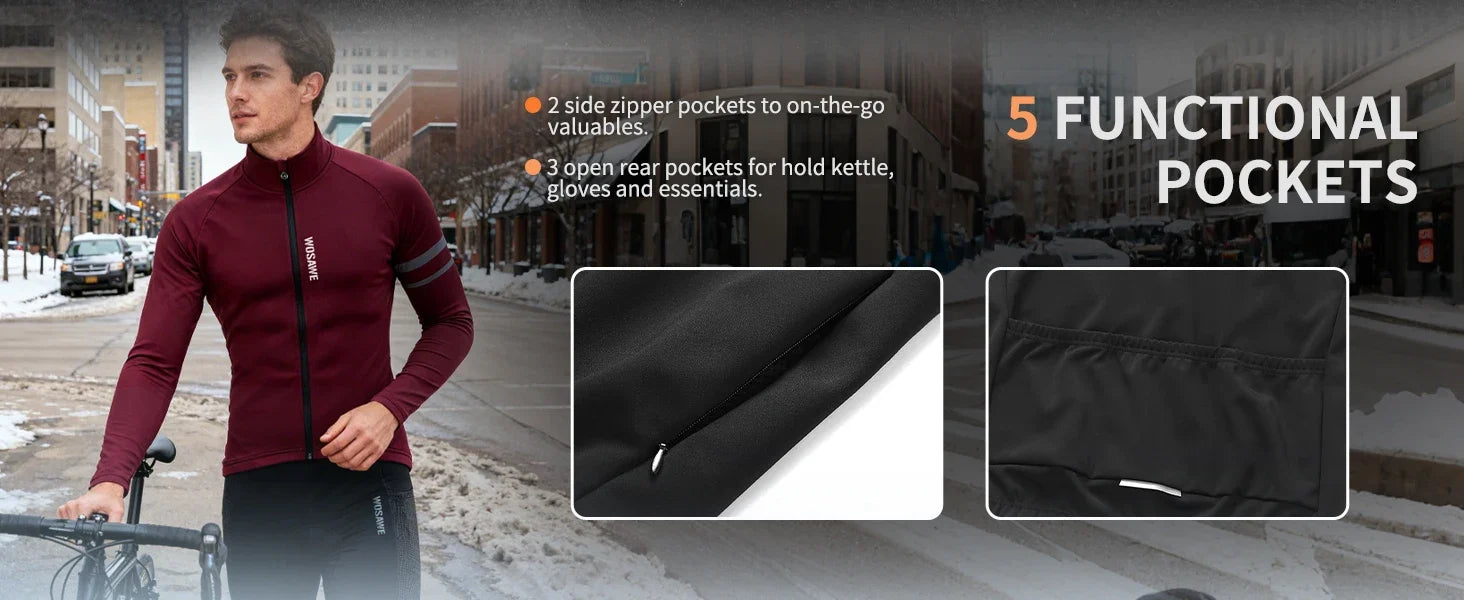 Winter Men's Cycling Jacket Waterproof Windproof Thermal Fleece Bike Jersey MTB Road Cycling Snowboarding Ski Jacket Coat