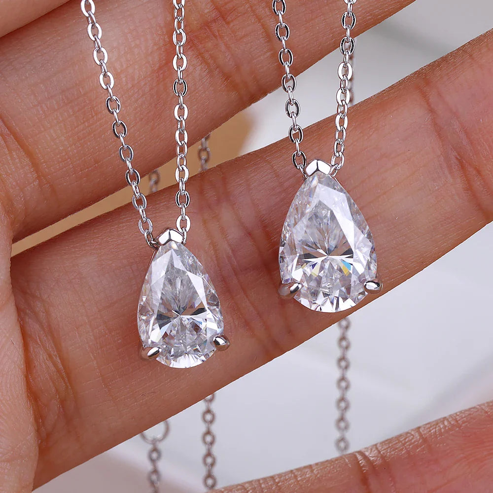1-4CT Pear Cut D VVS1 Moissanite Necklace 100% S925 Silver 18k Gold Plated Single Diamond Women's Pendant Necklace Fine Jewelry