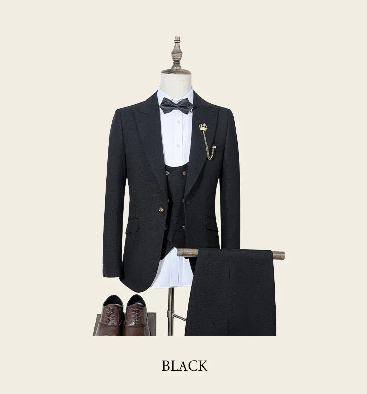 Black Men suit 3 piece set  gray elegant slim fit formal office and leisure banquet groomsman set groom's wedding dress