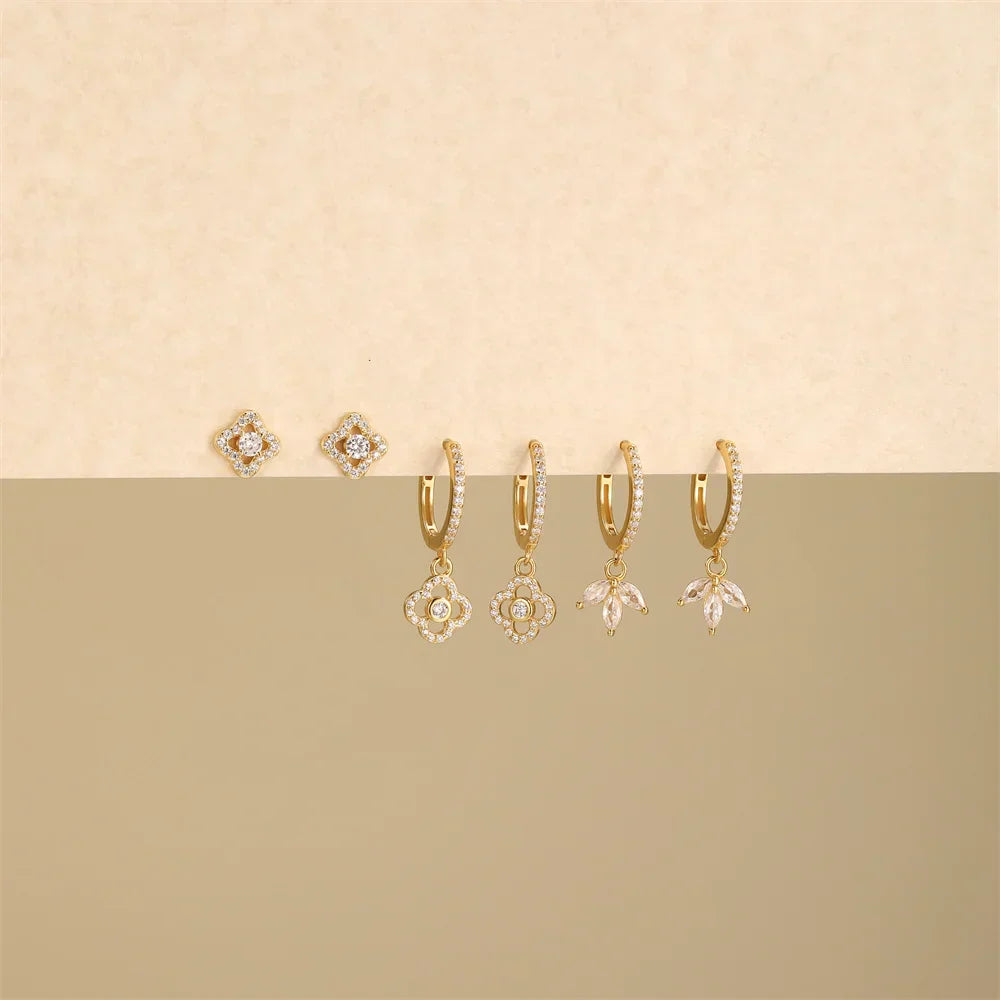 925 Sterling Silver luxury leaf Design zircon Charms hoop earrings for women Shiny Zircon Wedding Party jewelry gift plata