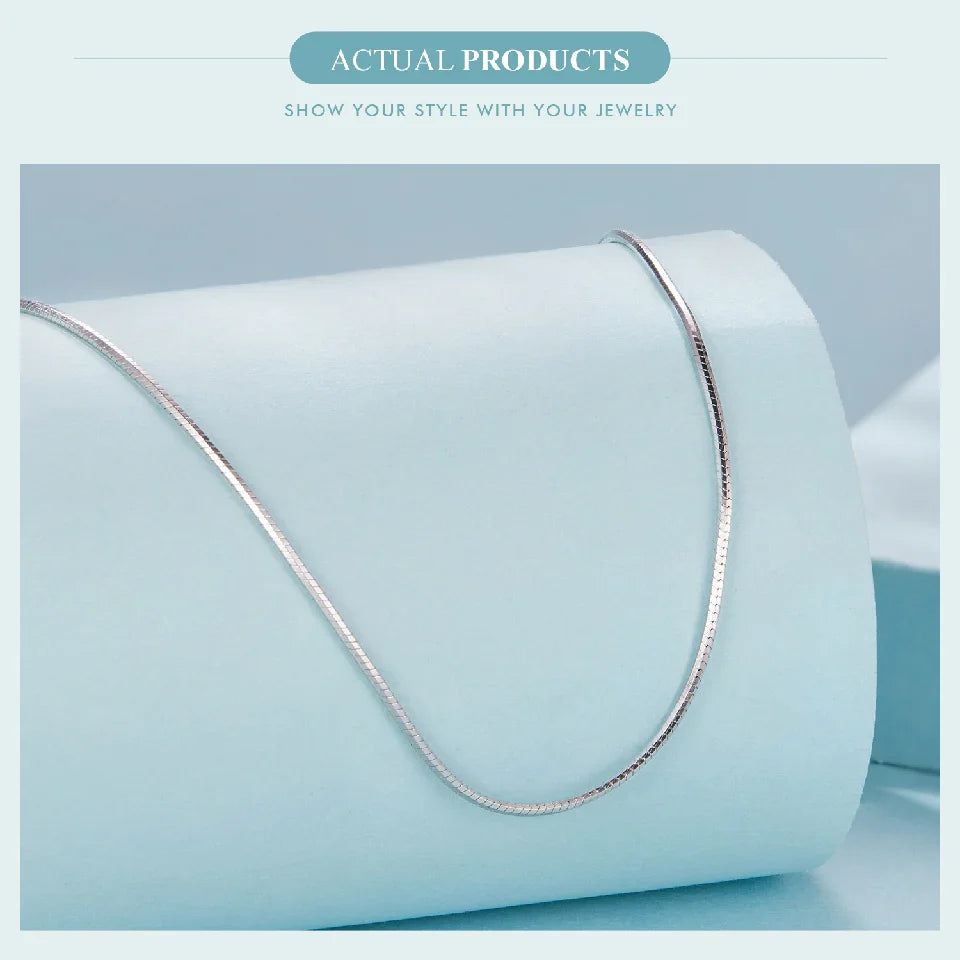 Solid Gold Over 925 Sterling Silver Chain Necklace for Women Girls, Thin Dainty Round Snake Chain For Daily Pairing