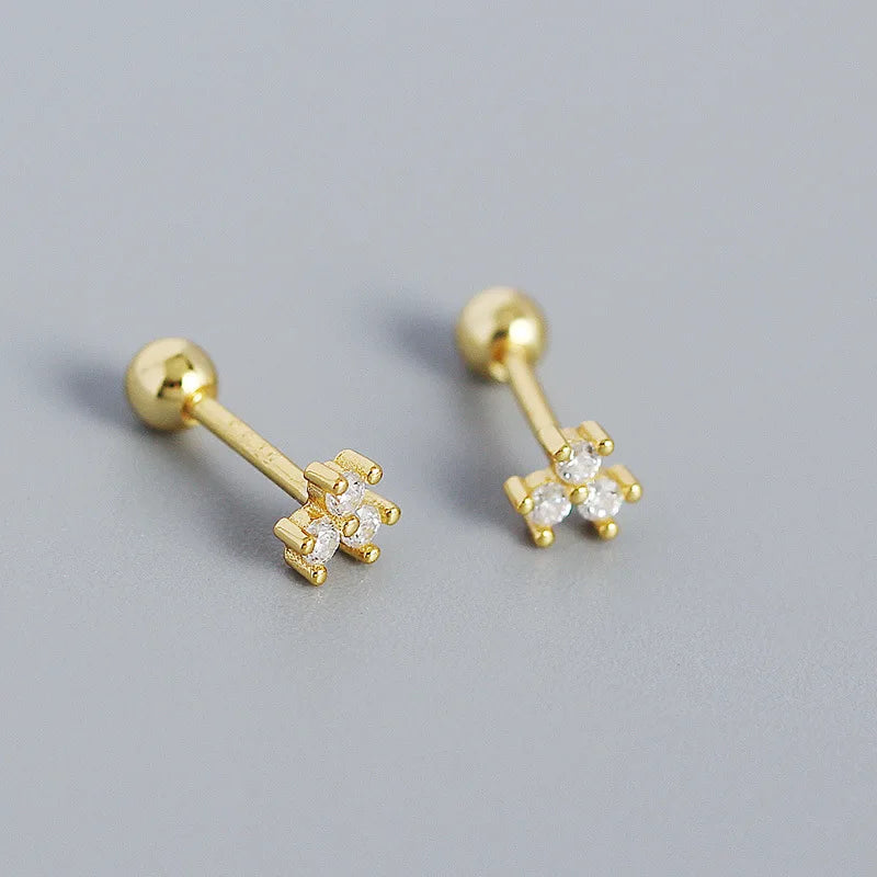 925 Sterling Silver Fashion Korean Petal Screw Bead Stud Earrings for Women Charm Ear Bone Piercing Jewelry Accessories