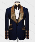 Jacquard Crystals Men Suit Set 2 Pieces Blazer+Pant Formal Office Male Jacket Prom Cotton Coat Trousers Groom Wedding Tuxedos
