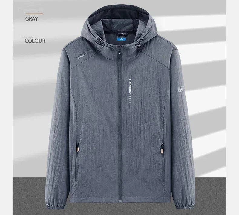 Summer Outdoor Quick Dry Sun-Protective Thin Jacket Men Hiking Fishing Cycling Hooded Gym Sport Windbreaker Ultra Light Coats
