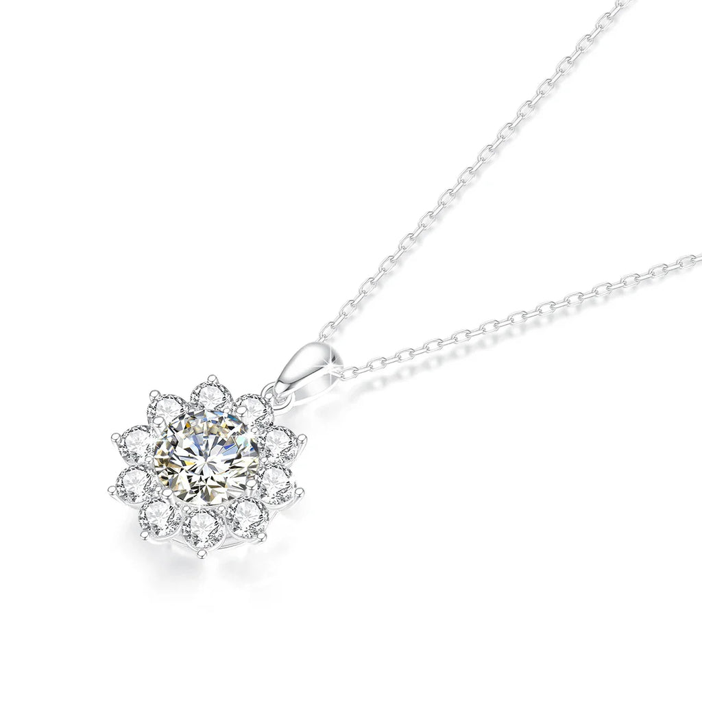 Sunflower 18K Gold Moissanite Pendant Women Wedding Lab Diamond Necklace Charm for Engagement Party Bridal Jewelry Accessorise