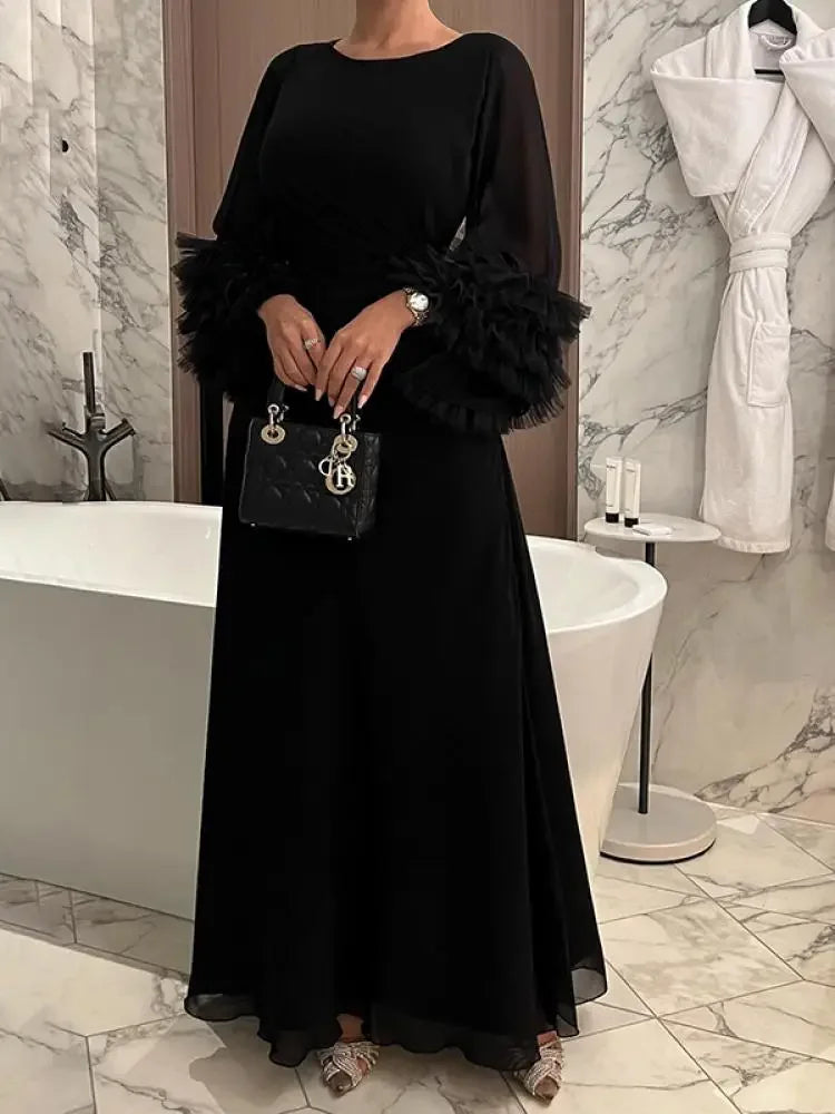 Elegant Solid Color Pleated Waist Party Evening Maxi Dresses