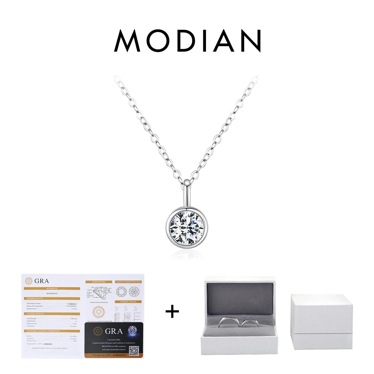 1 Carat D Color Round Bezel Setting Moissanite Pendant Necklace 925 Silver Lab Diamond Women Jewelry With Certificate Box