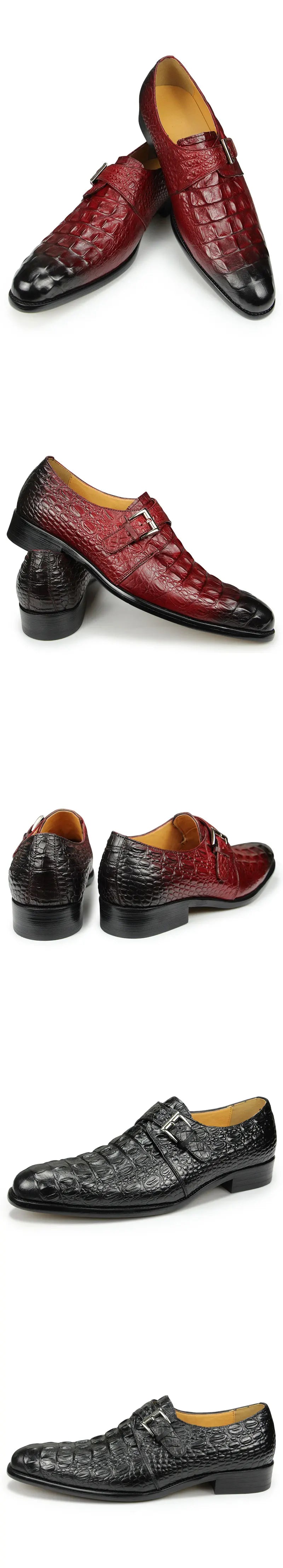 Luxury Crocodile Pattern Formal Leather Shoes Mens Monk Strap Oxford Mens Italy Style Loafers Sapato Social Masculino Zapatilla