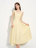 2026 Summer Women's Square Neck A-Line Midi Dress, Sleeveless Waist-Cinching Flowy Maxi for Minimalist Quiet Luxury Style