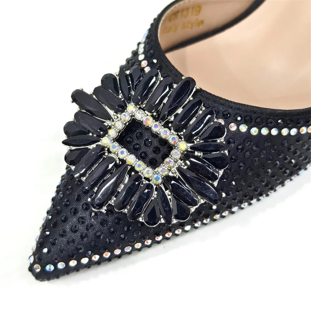 African Style Women's Shoes Mixed With BlackGold High Heels Pointed At The Dinner Party Nigerian Women's Shoes
