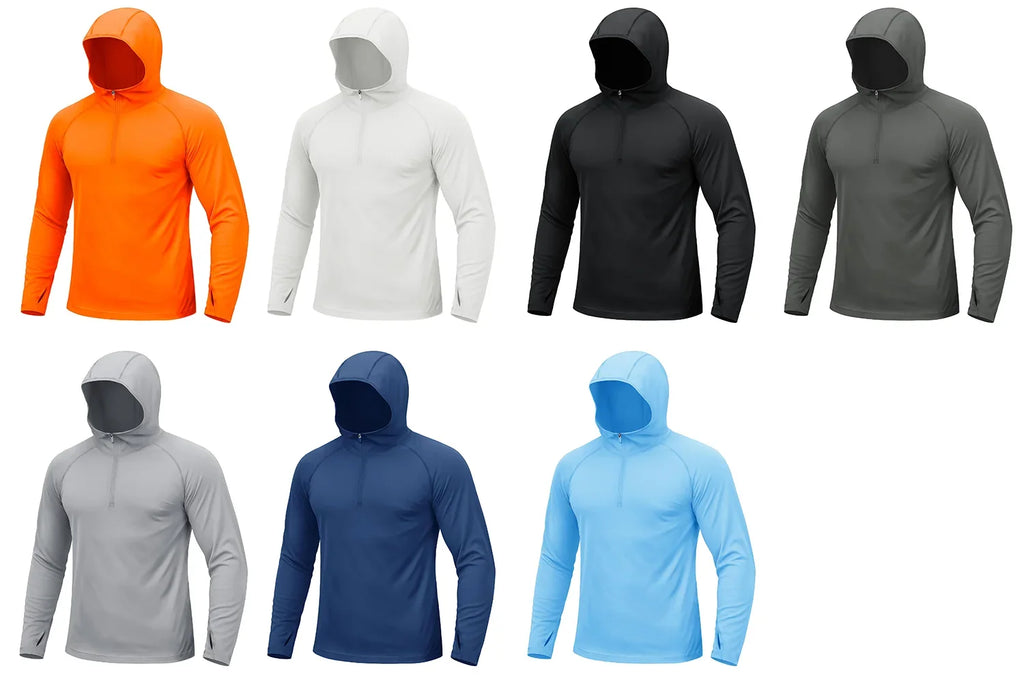 Mens 1/4 Zip UPF 50+ Shirts Sun Protection Running Surfing Athletic Shirt Lightweight Rash Guard Long Sleeve Hoodie