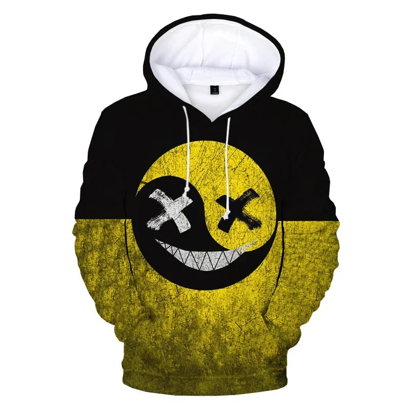 XOXO نمط تريند شيطان وجه مبتسم مطبوع ثلاثي الأبعاد هودي سويت شيرت للرجال والنساء أزياء كاجوال مضحك بلوفرات هيب هوب هوديز