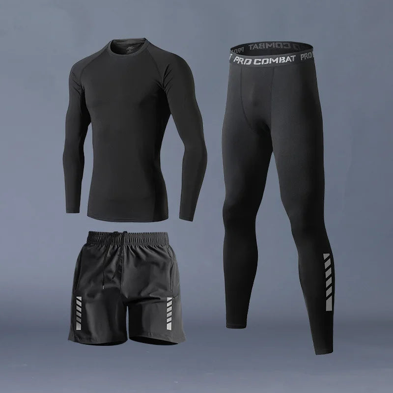 Fitness Clothes Ice Silk Quick Drying T-shirt Suit Men Short Sleeve Running Sportswear Shorts Tracksuit Gym Sports Training Sets