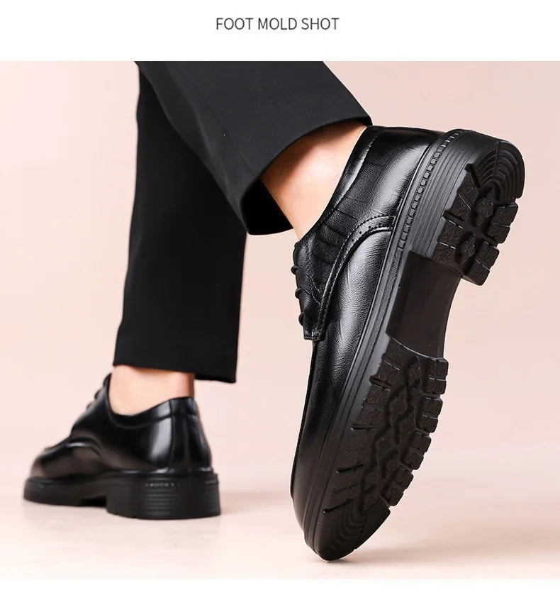 Men's Lace-up Business Casual Leather Shoes Spring Autumn New Platform Work Shoes Male Fashion Solid Color Dress Shoe Man