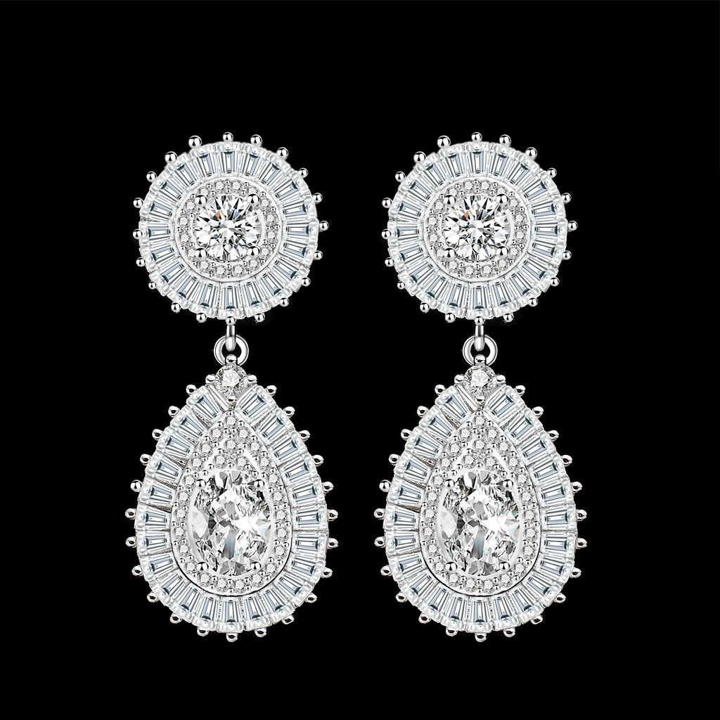 Popular Water Drop Bridal Jewelry Sets For Women Gold Plated CZ Zircon 4pcs Necklace Earring Sets Dubai Wedding Jewelry