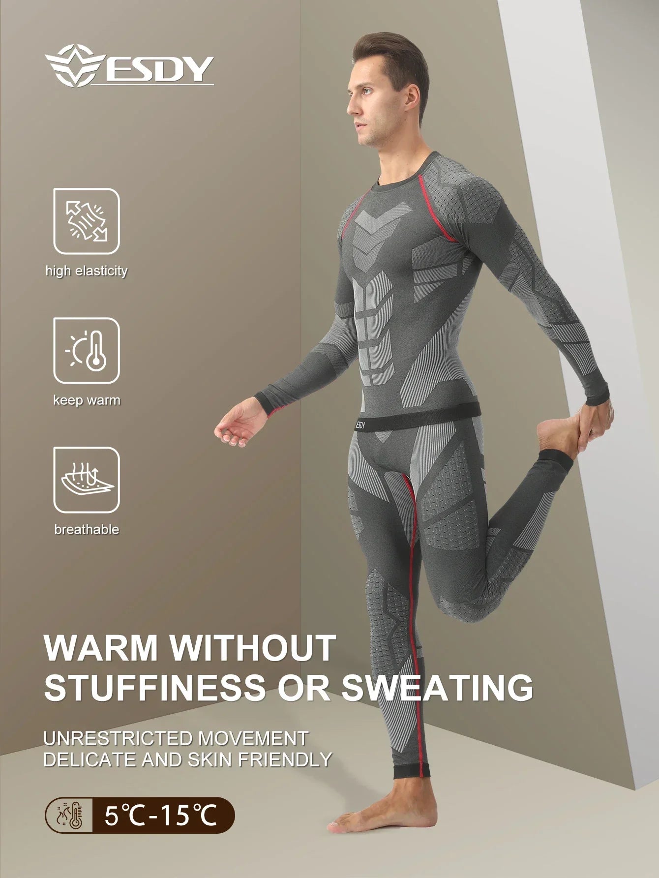 Men's Sports Compression Thermal Suit Winter Thermal Compression Long-Sleeve Long Pants Breathable High-Elastic Cold-Proof Sports Suit Winter Outdoor Sports Climbing Fishing