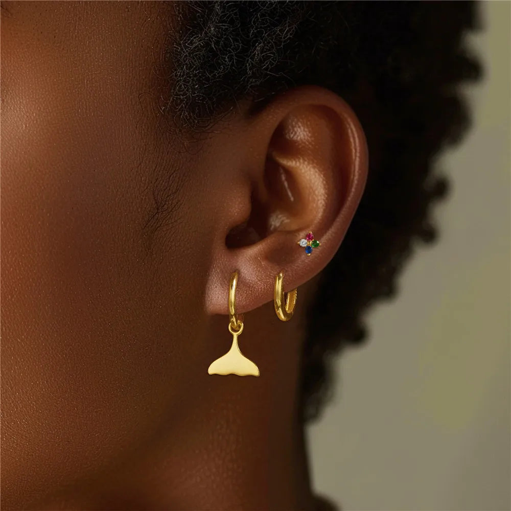 925 Sterling Silver 3pcs 4pcs Set Zircon Stud Earrings 18k Gold Star Minimalism Huggies Earring Fine Jewelly Set Party Gift