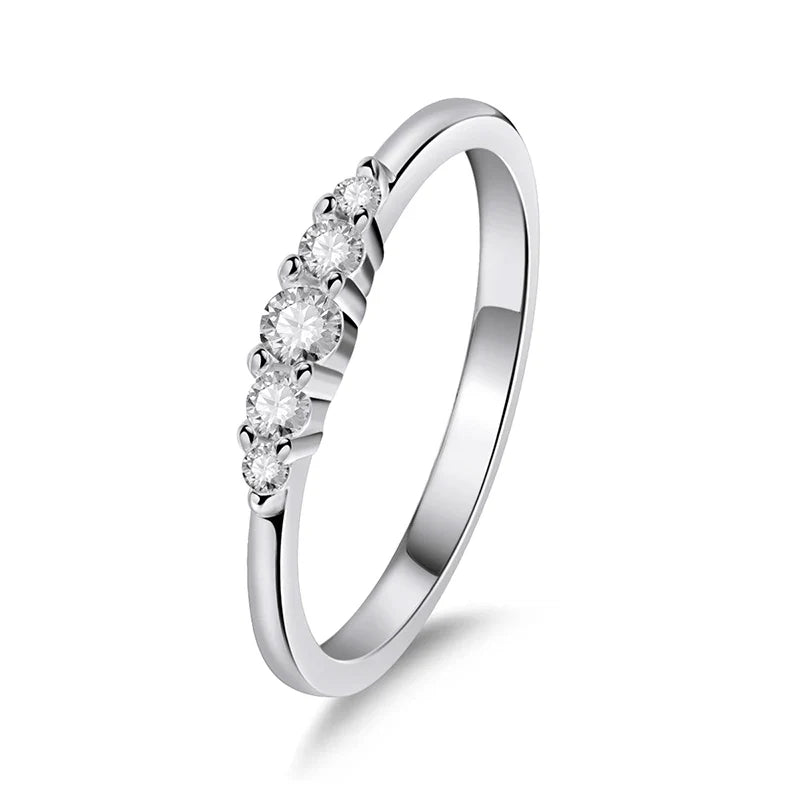 0.13CTTW 2.5mm Certified Moissanite Rings for Women 5 Stones Sparkling Sterling Silver 925 Wedding Band Mach Diamond GRA