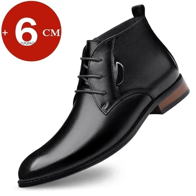 Men Flat/6CM Bussiness Elevator Shoes Genuine Leather Boots Autumn Winter Warm Ankle Boots for Men Botas Hombre Plus Size 37-47