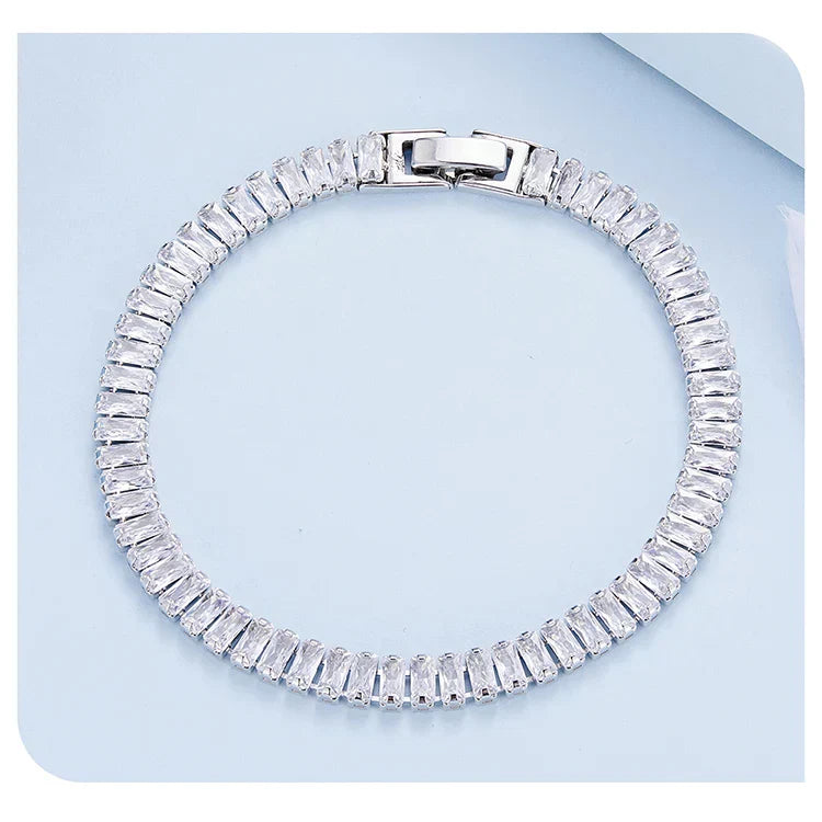 Authentic Shining Square Zircon Bracelet Plated Platinum for Women Gift Exquisite Fashion Jewelry YIB055