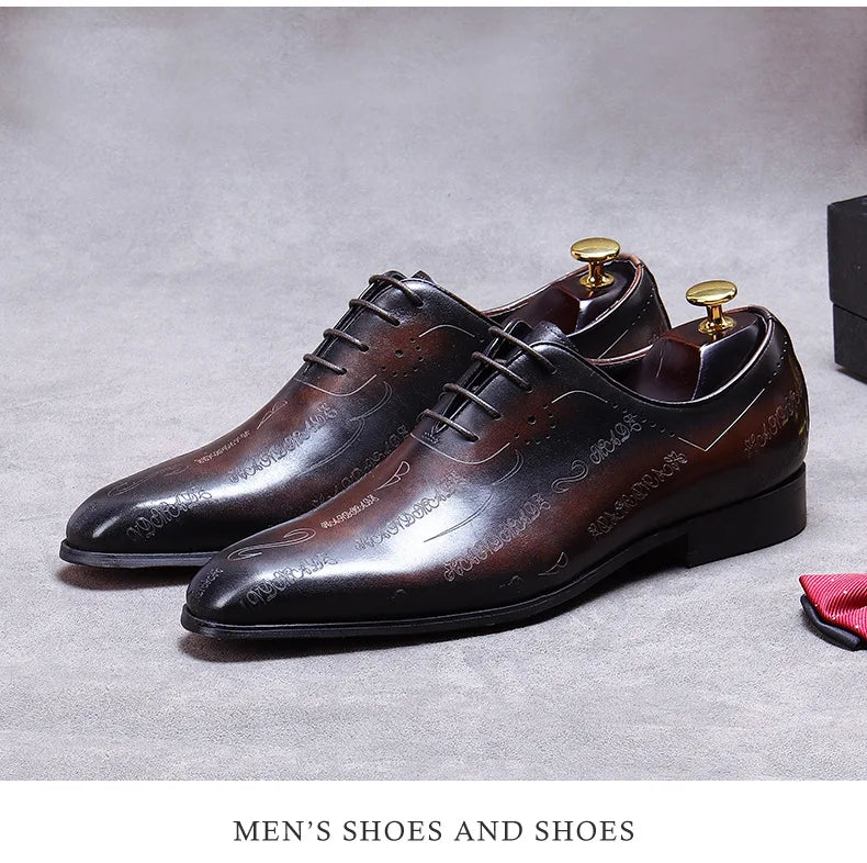 Men's Business Dress Leather Shoes Genuine Leather Shoes Full Cowhide British Laser Engraving Pattern Men's Wedding Shoes 37-46