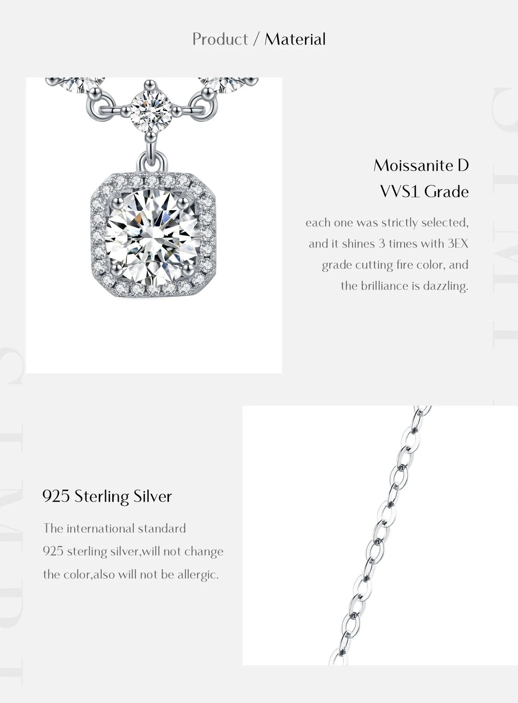 1CT D Color Moissanite Necklace 925 Sterling Silver Luxury Halo Charm Pendant Necklace For Women Bridal Wedding Jewelry