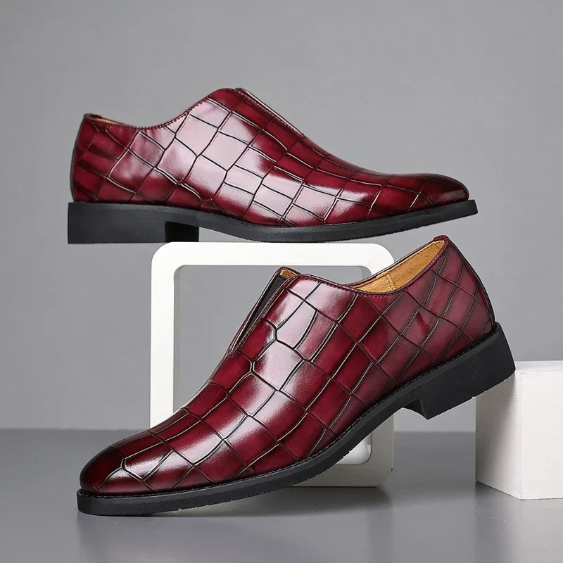 Mens Classic Temperament Brown Crocodile Embossed Leather Loafers Slip On Formal Dress Shoes For Business Office And Casual Wear