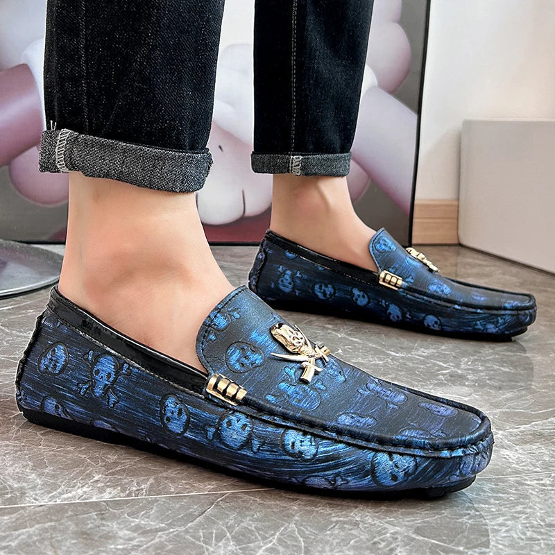 Fashion Skull Designer Shoes Man Leather Loafers Size 38-48 High Quality Luxury Brand Shoes For Men Social Shoe Male Moccasins