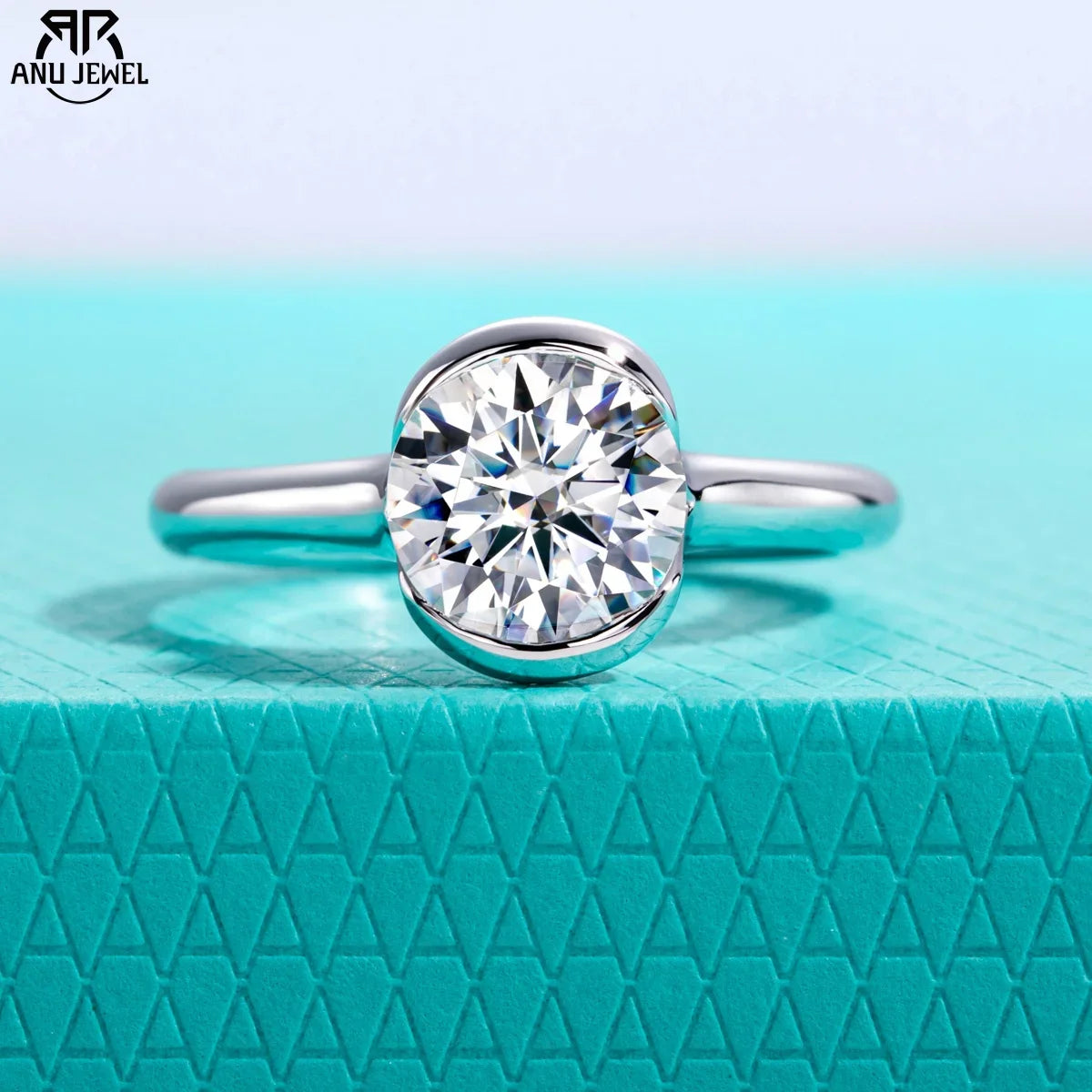 2ct D Color Moissanite Engagement Ring 925 Sterling Silver Half Bezel Setting Solitaire Promise Rings for Women Gifts