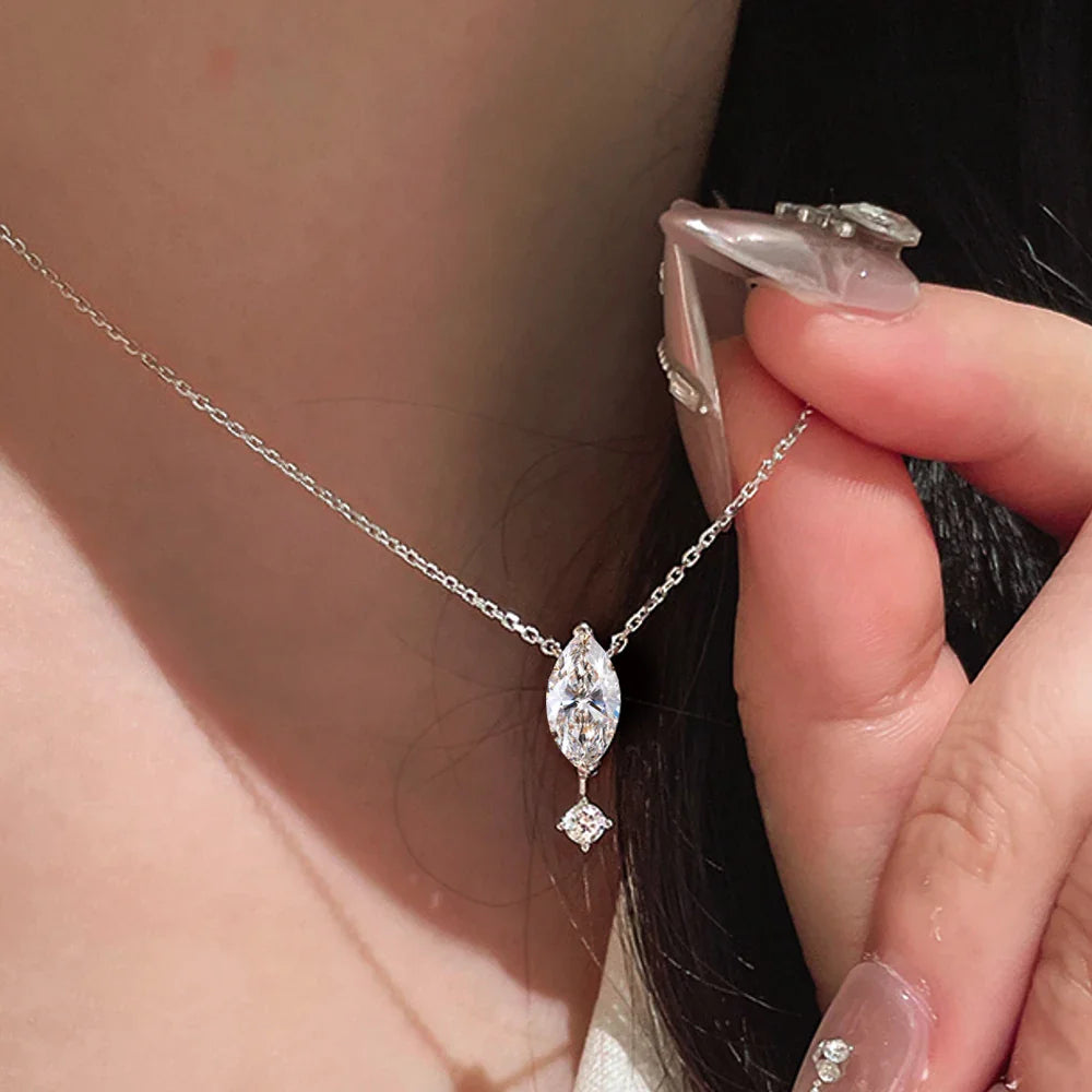 1.1carat Marquise/Round Cut Moissanite Pendant Necklace for Women Lab Diamond Necklaces 925 Sterling Silver Stacking Neck Chain