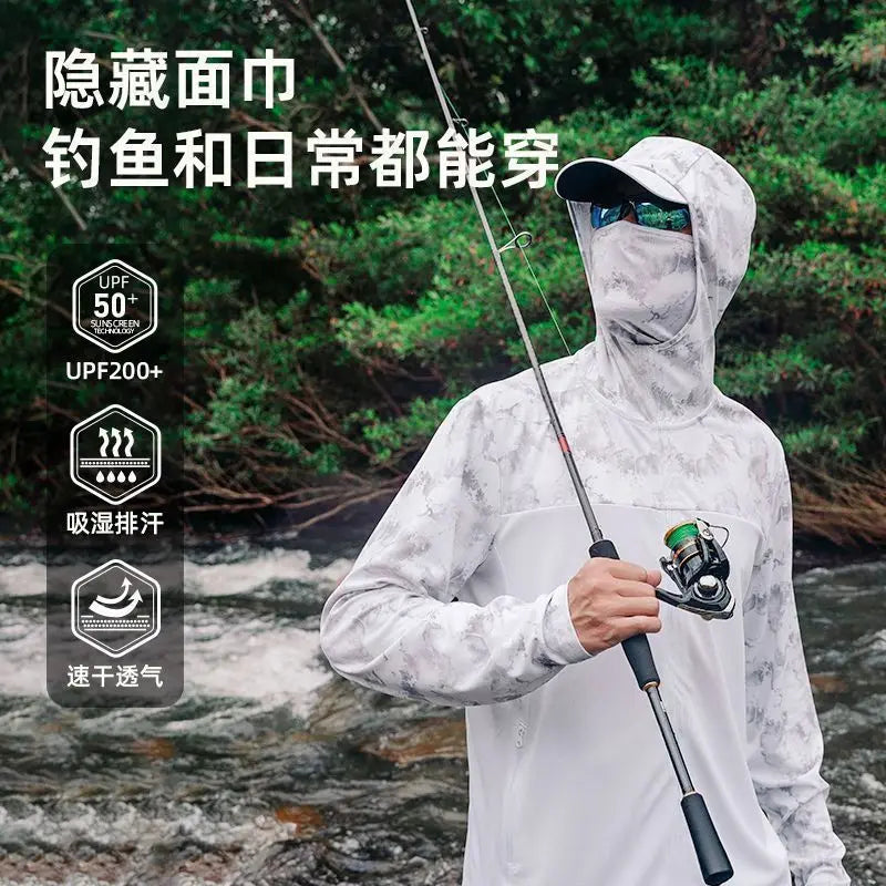 Ultra-thin Tshirts Summer Trendy Prints Lightweight UPF Sun Hoodie with Face Mask Shirt Long Sleeve Breathable UV Fishing Shirt