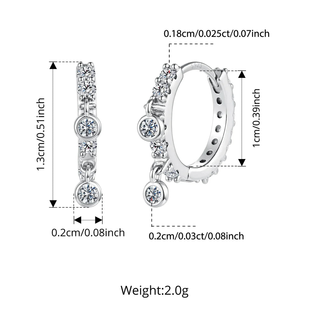 Elegant Moissanite Hoop Earrings for Women Minimalist 925 Sterling Silver D Color Round Cut Lab Diamond Earrings