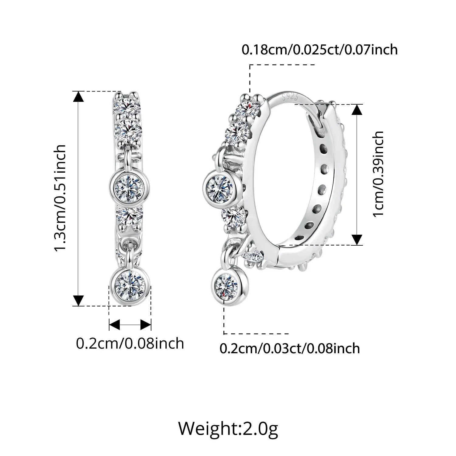 Elegant Moissanite Hoop Earrings for Women Minimalist 925 Sterling Silver D Color Round Cut Lab Diamond Earrings