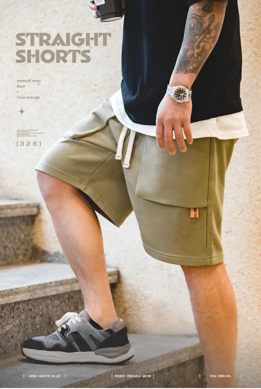Maden Casual Heavyweight Knit Shorts for Men Straight Loose Large Pockets Sports Short Sweatpants Elastic Waist Athletic Shorts