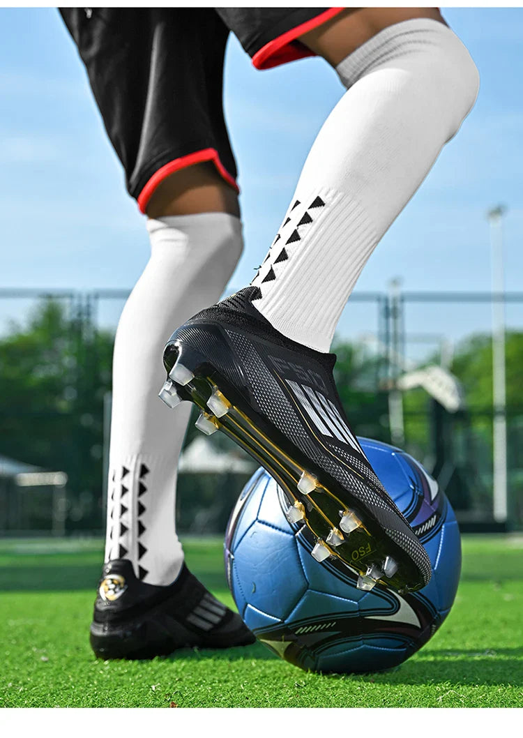 2712 Without-Lace Mens Soccer Shoes F50 SLIP-ON Non-Slip Turf Soccer Cleats Boys TF/FG Training Football Boots Chuteira Campo