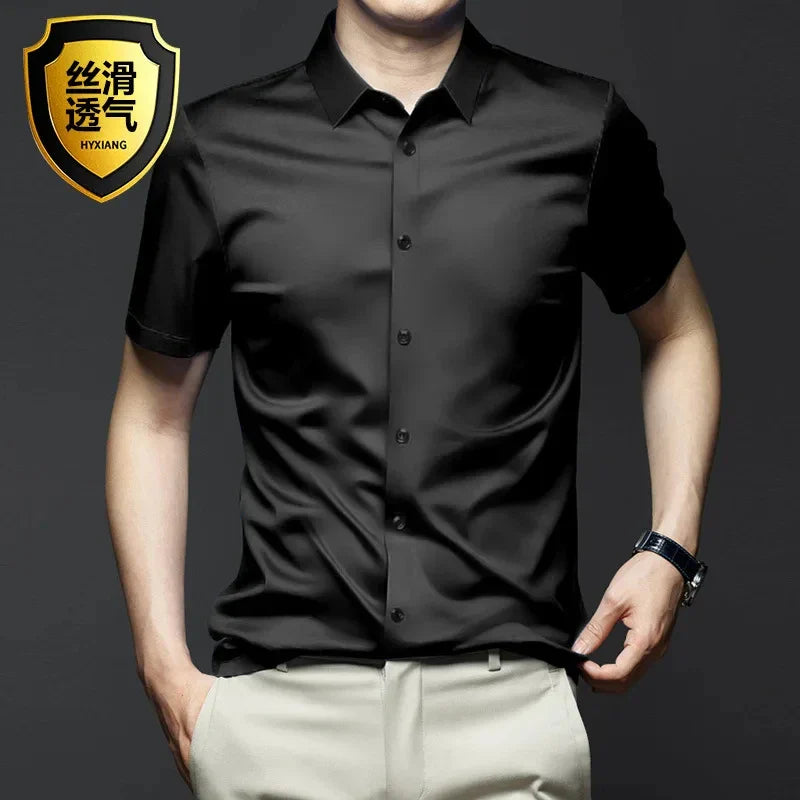 New Spring Summer Men's Shirt Non-Ironing Anti-Wrinkle Business Casual Solid Color Smooth Business Short Sleeves Work Shirt 5XL