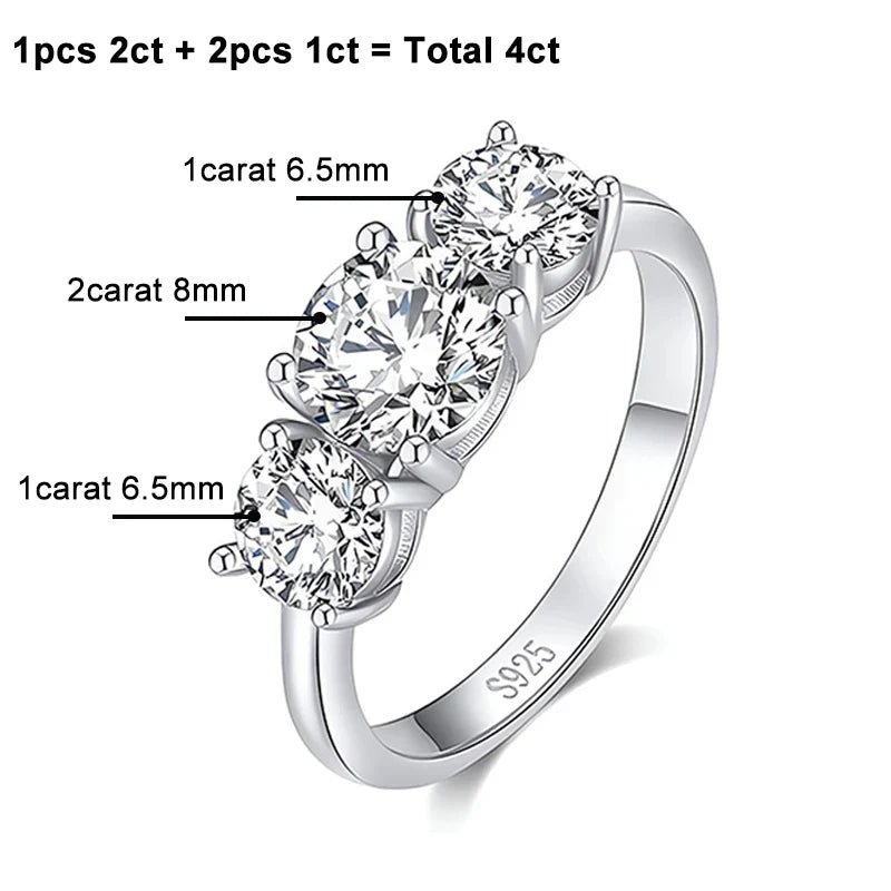 4CT Moissanite Engagement Ring for Women 3-stone S925 Sterling Silver with Gold Plated Wedding Band Promise Diamond Rings