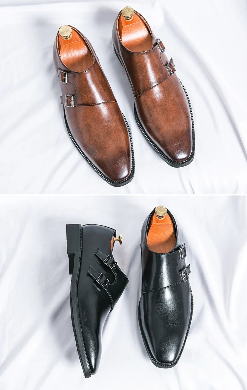 Men's Monk Leather Shoes Pointed Toe Buckle Dress Shoes Oxfords Classic Retro Business Office Wedding Comfortable