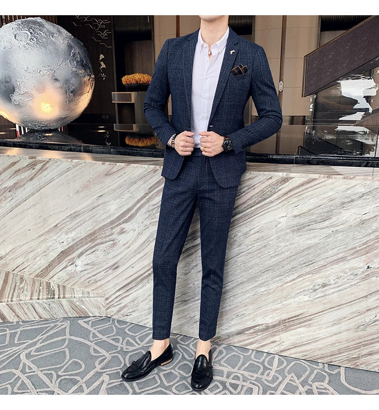 S-7XL Jacket + Pants / Luxurious High -end Brand Solid Color Men's Casual Business Slim Suit Two -piece Suit Groom Wedding Suit